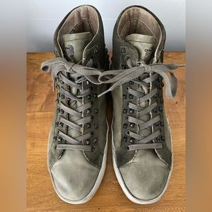 Crime London Green Leather Distressed Studded High Top Sneakers 41/11